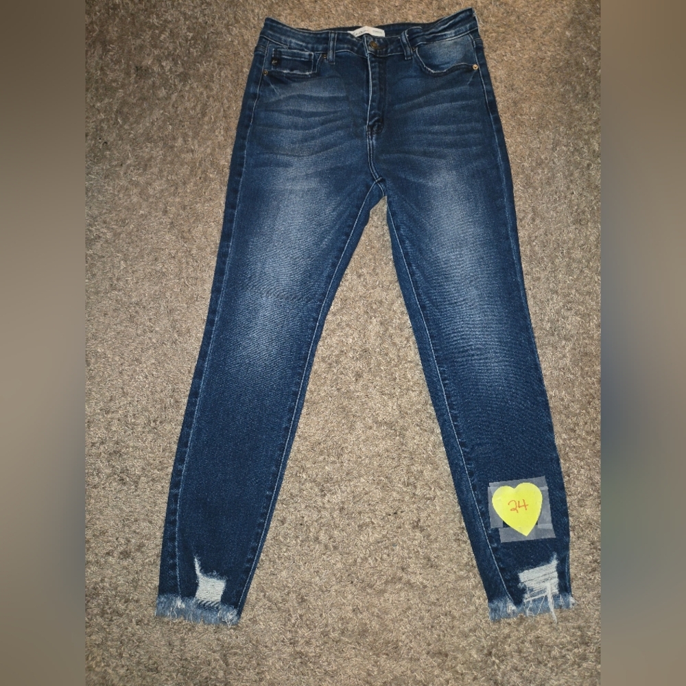 KanCan Blue Skinny Jeans with Distressed Hem